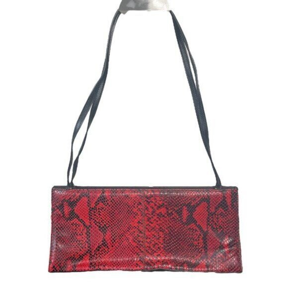 Gacel Handbags - Gacel Faux Snake Skin Leather Print Shoulder Bag Clutch Purse Hand Bag Red